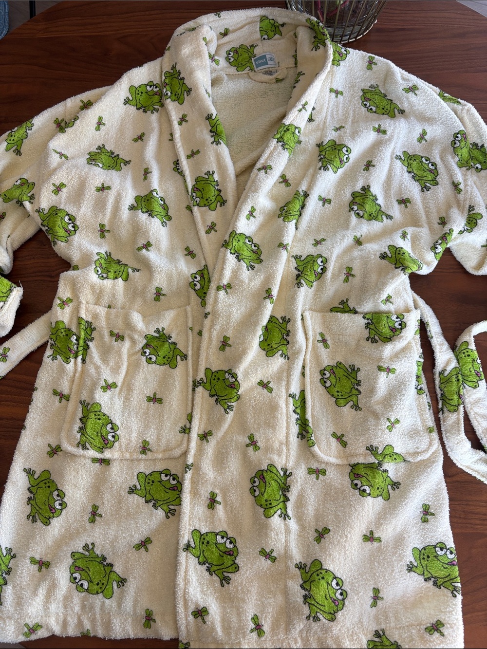 One Size Green Frog Pattern Bath Robe - Unbranded